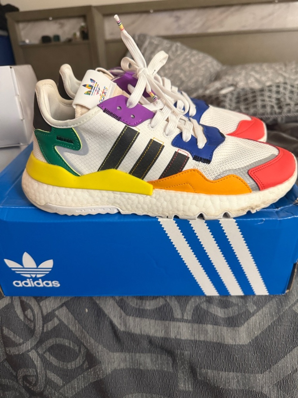 Adidas Nite Jogger Pride Whote Sneakers with Rainbow Color Panels